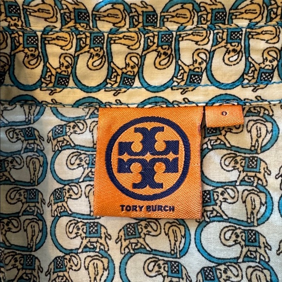 Tory Burch Blue and Gold Block Print Elephant Tunic - Picture 7 of 8